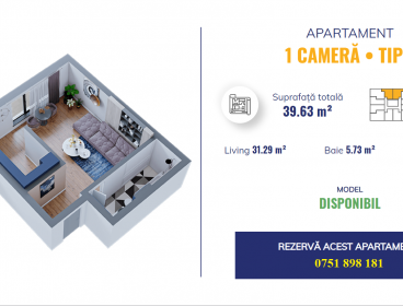 Viva Imobiliare - Apartament 1 camera - Dacia Bloc nou