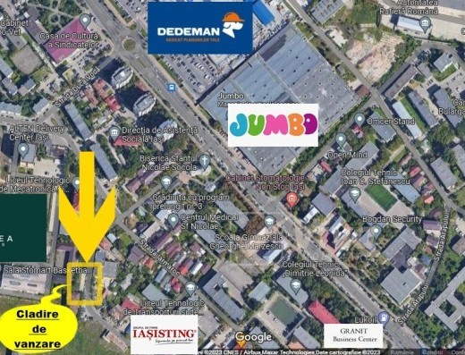 Viva Imobiliare - Podu Ros-Piata Nicolina, cladire P+M, 473mpu,30m deschidere la strada!